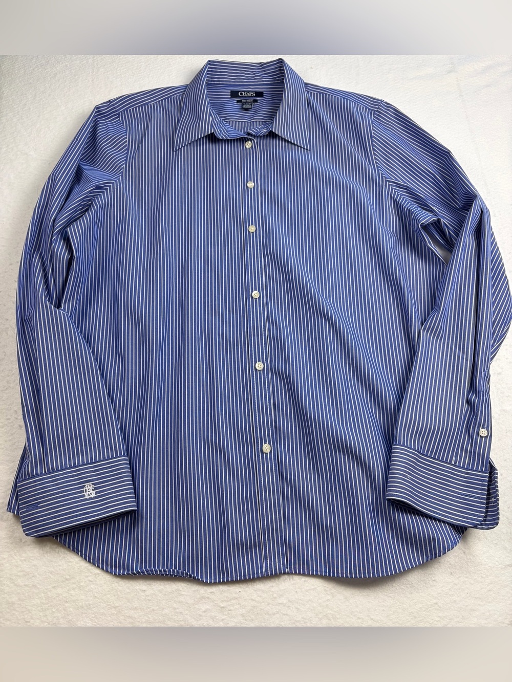 Chaps Men's Blue and White Striped Dress Shirt